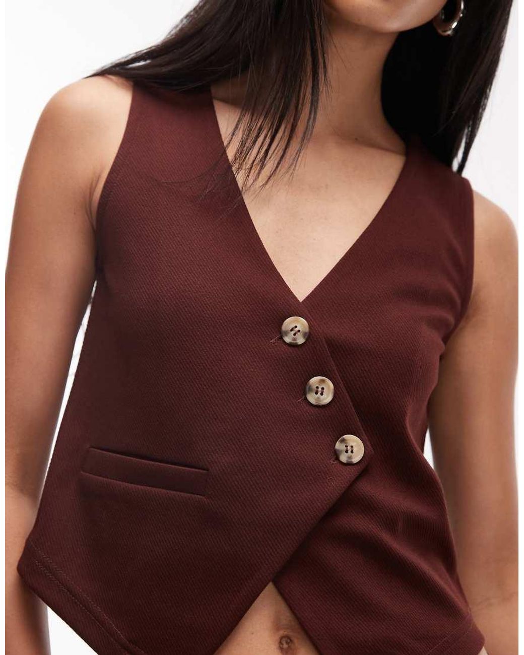 ASOS Red Jersey Twill Asymmetric Waistcoat Top