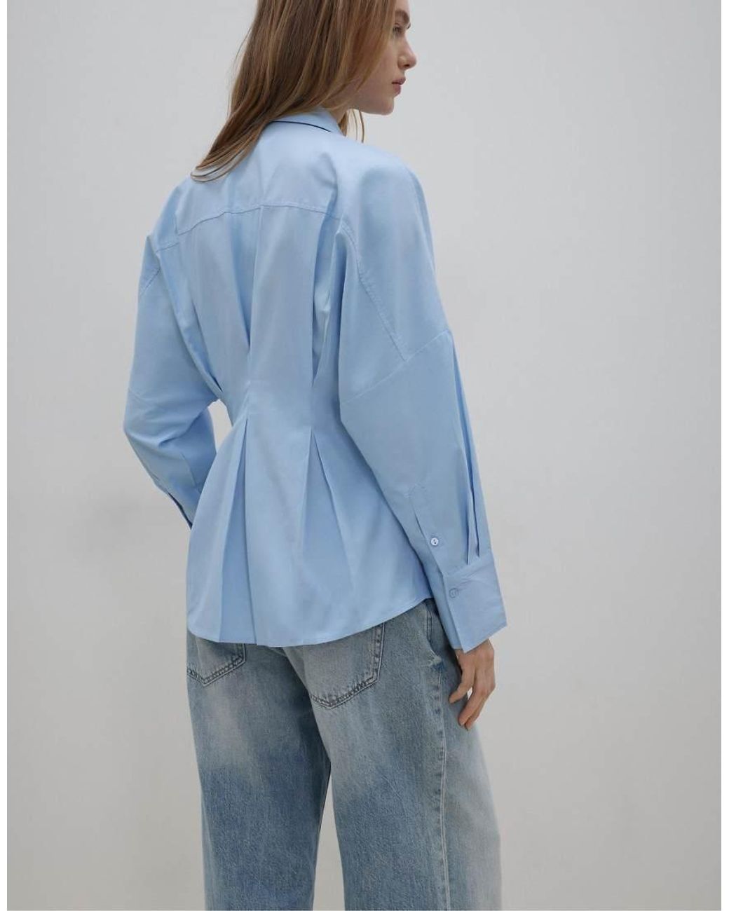 Stradivarius Blue Poplin Shirt With Pleats
