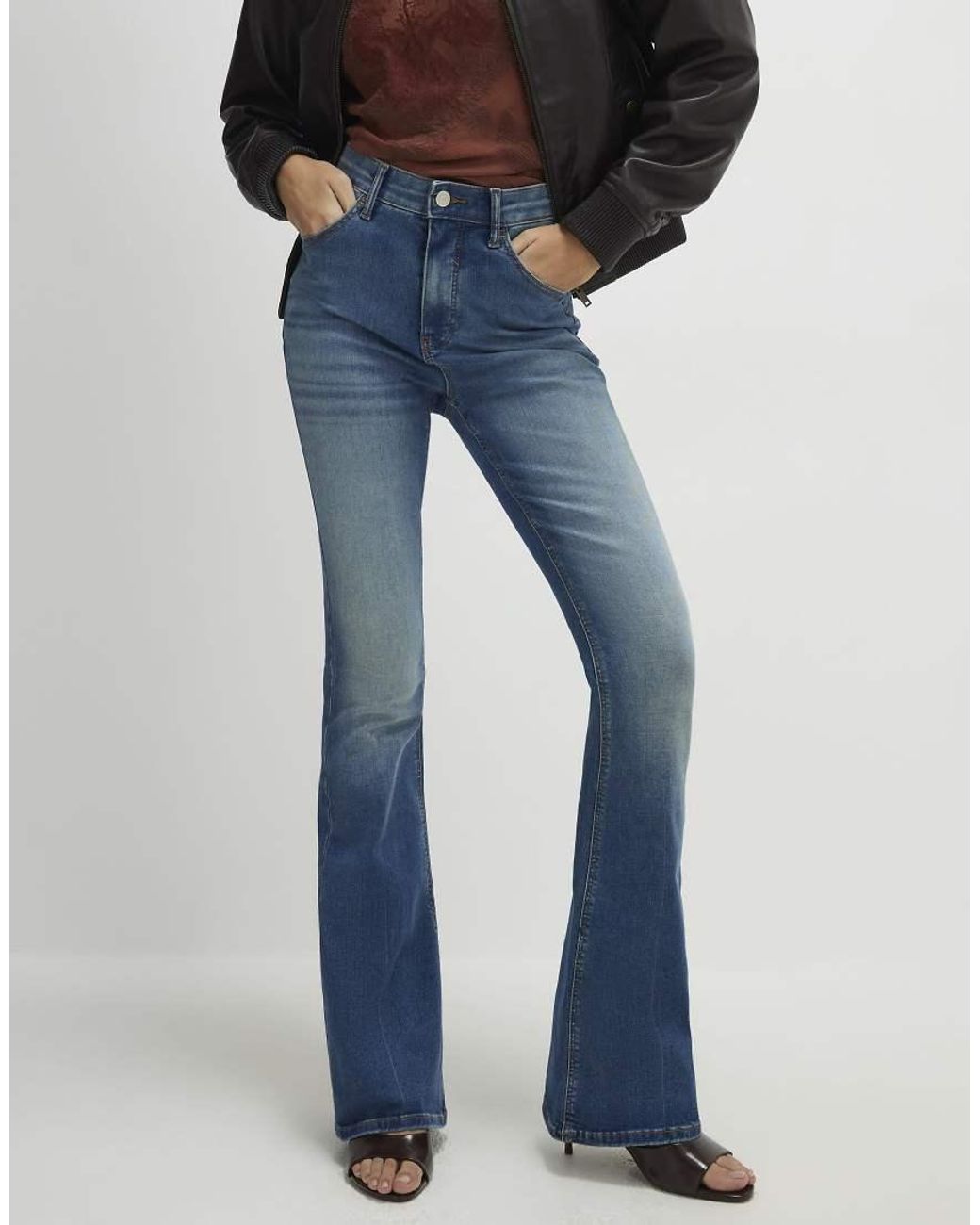 River Island Blue Washed Sculpt Flare Jeans