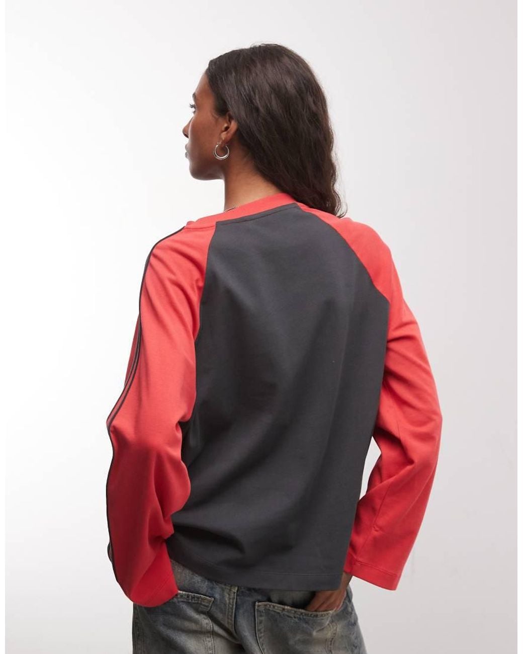 Collusion Contrast Sleeve Raglan With Side Stripes-red
