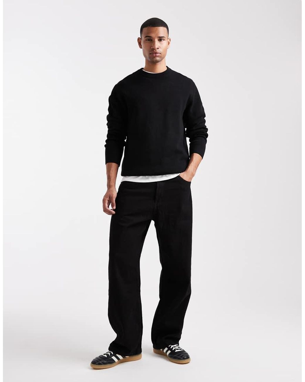 Jack & Jones Black Premium Knitted Crew Neck Jumper for men