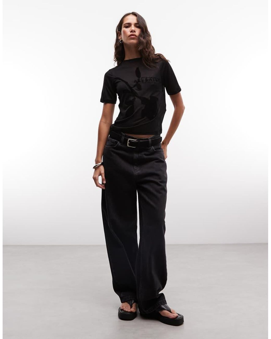 AllSaints Black Athea Short Sleeve Sheer Graphic Logo T-Shirt