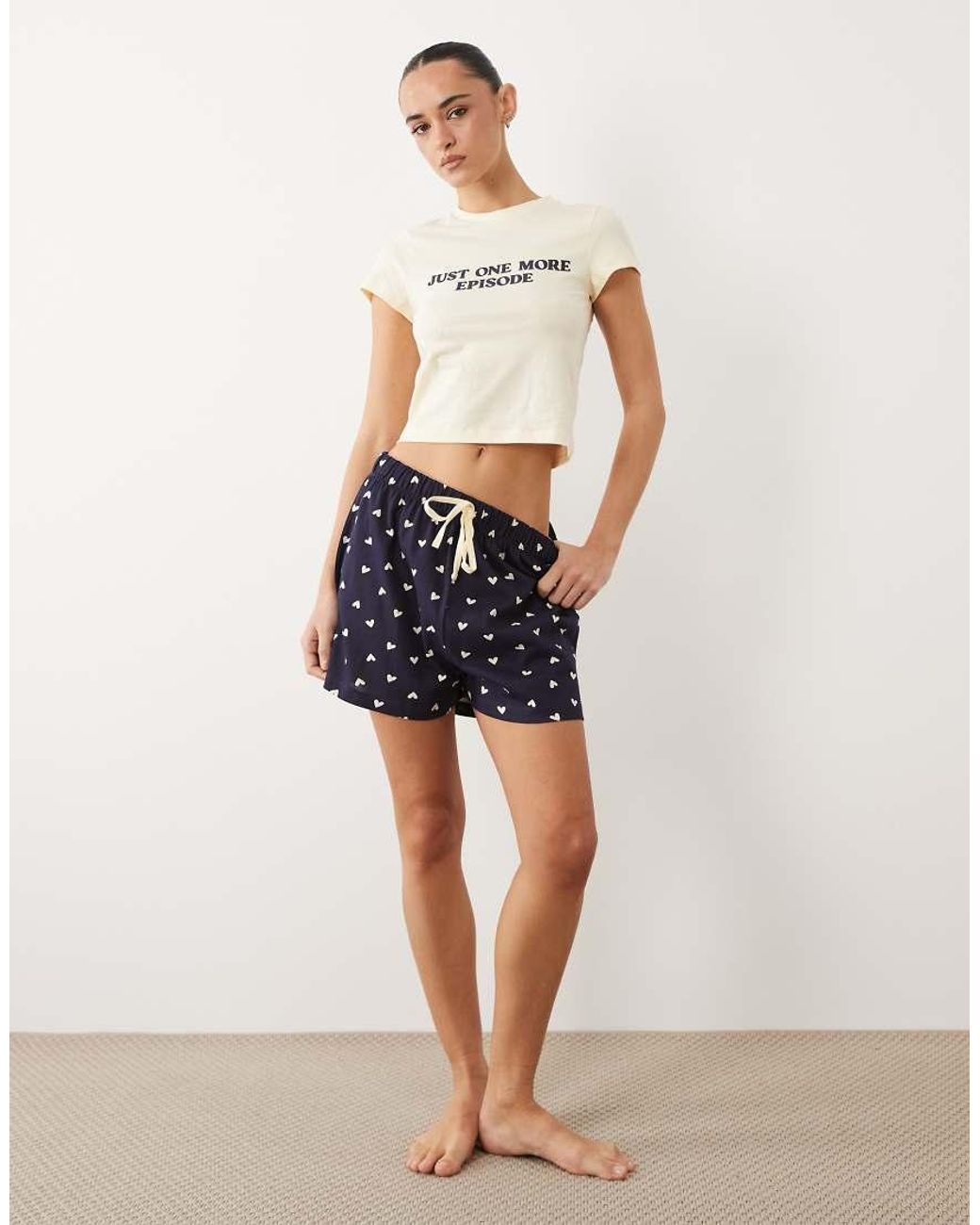 ASOS White One More Episode Slogan Baby Tee & Short Pyjama Set