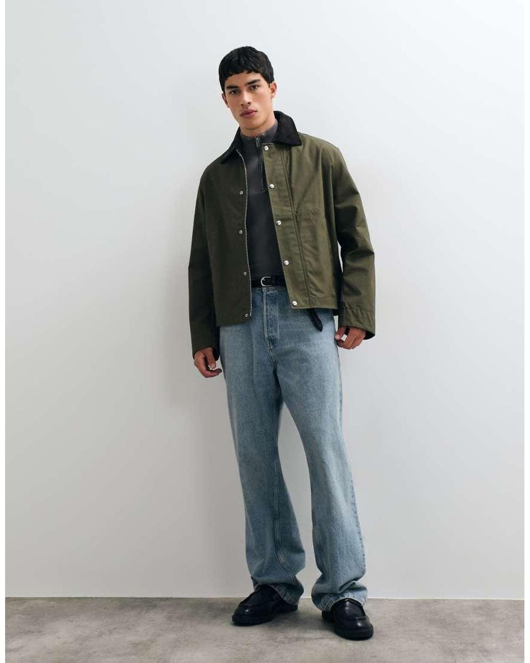 ARKET Green Waxed Cotton Short Jacket With Contrast Cord Collar for men