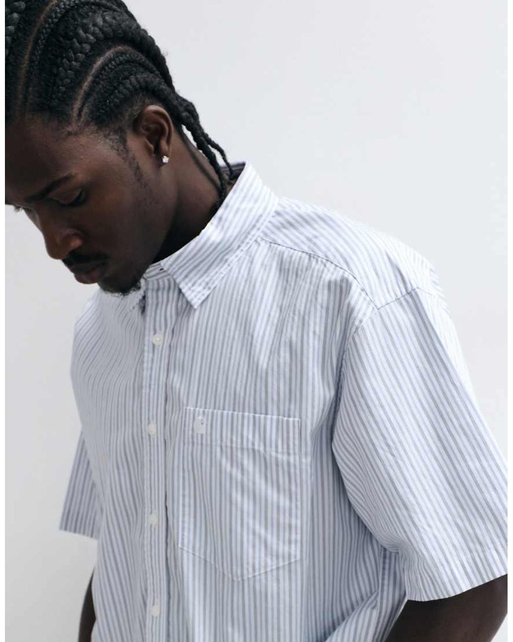 Carhartt Blue Keene Short Sleeve Stripe Shirt for men