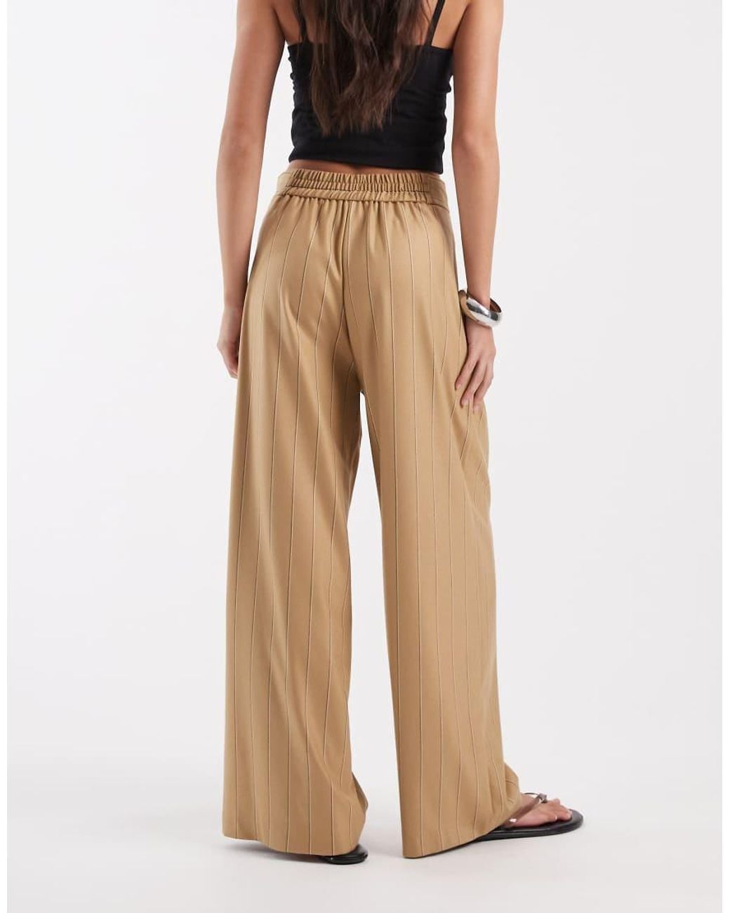 River Island Natural Pinstripe Wide Leg Trousers