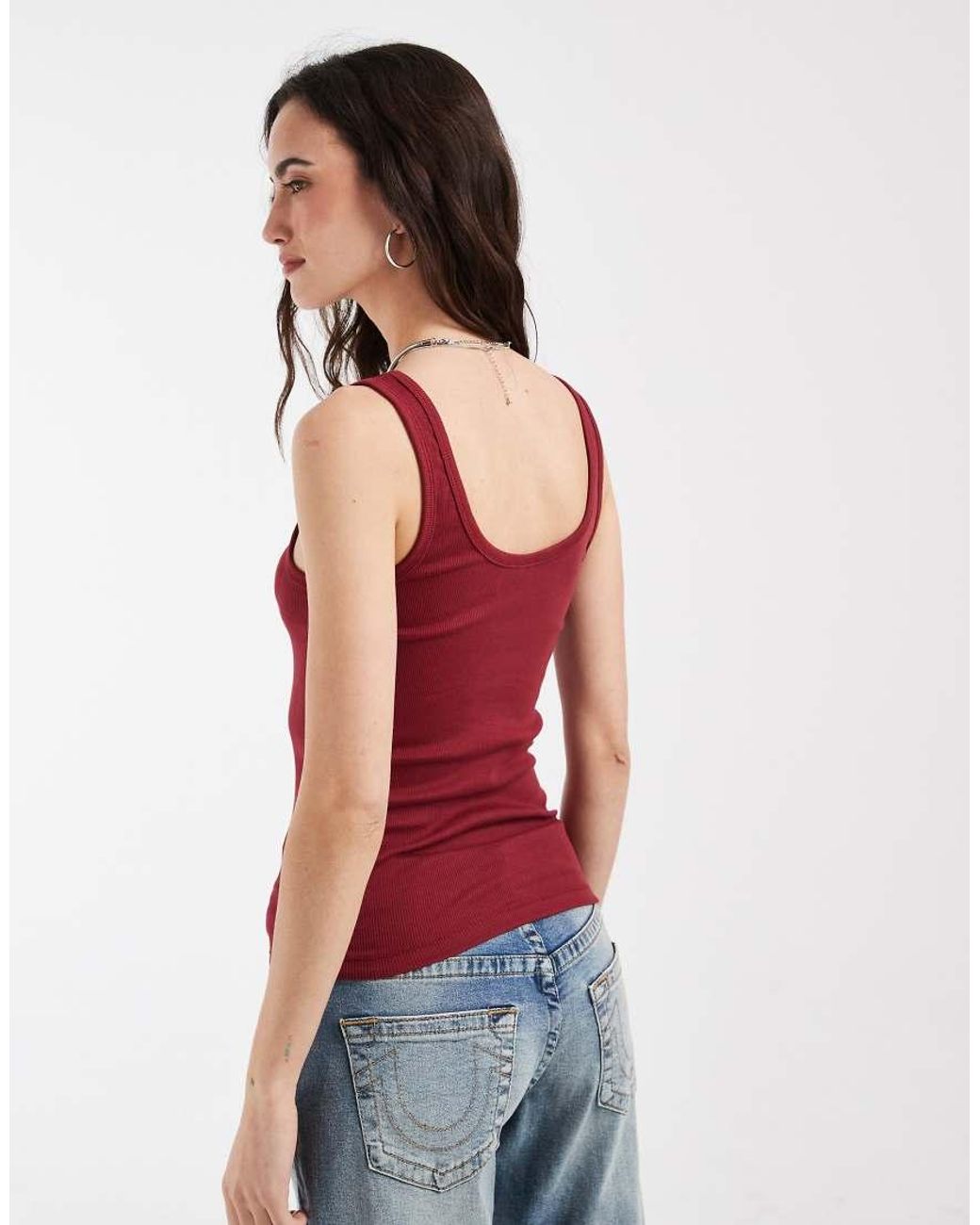 ASOS Red Ribbed Scoop Neck Henley Vest