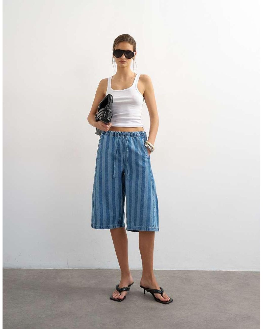 TOPSHOP Blue Denim Pull On Barrel Short