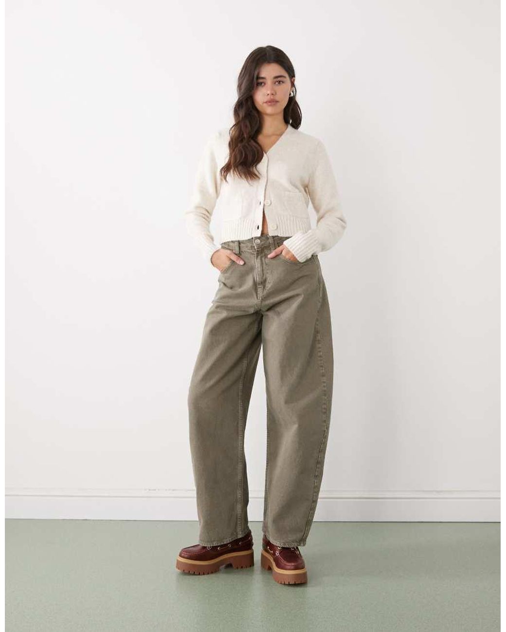 Monki Natural Compact Knitted Cardigan With Pockets