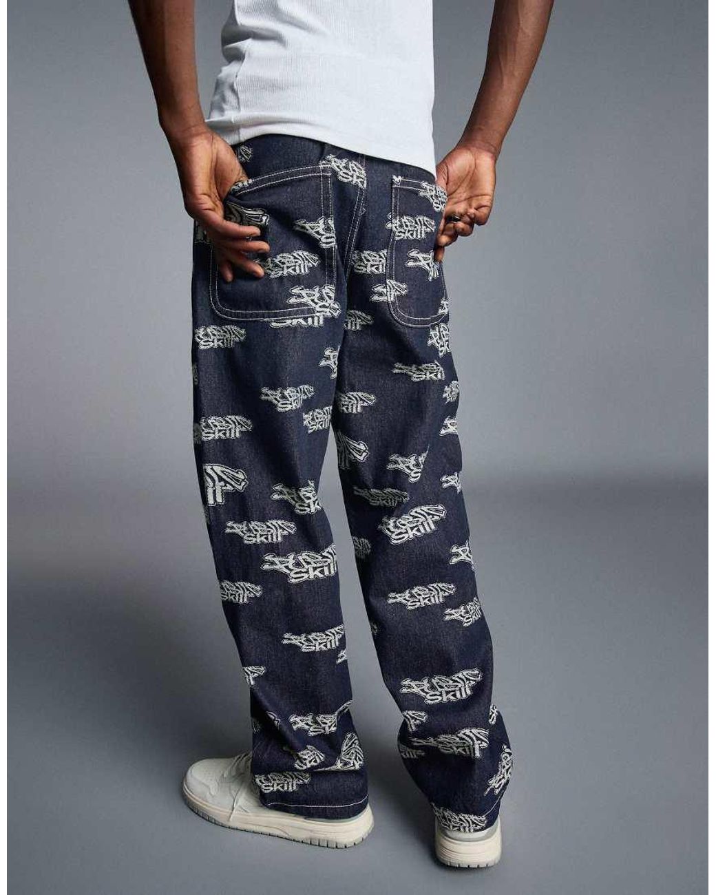 Bershka Gray Jacquard Trousers for men