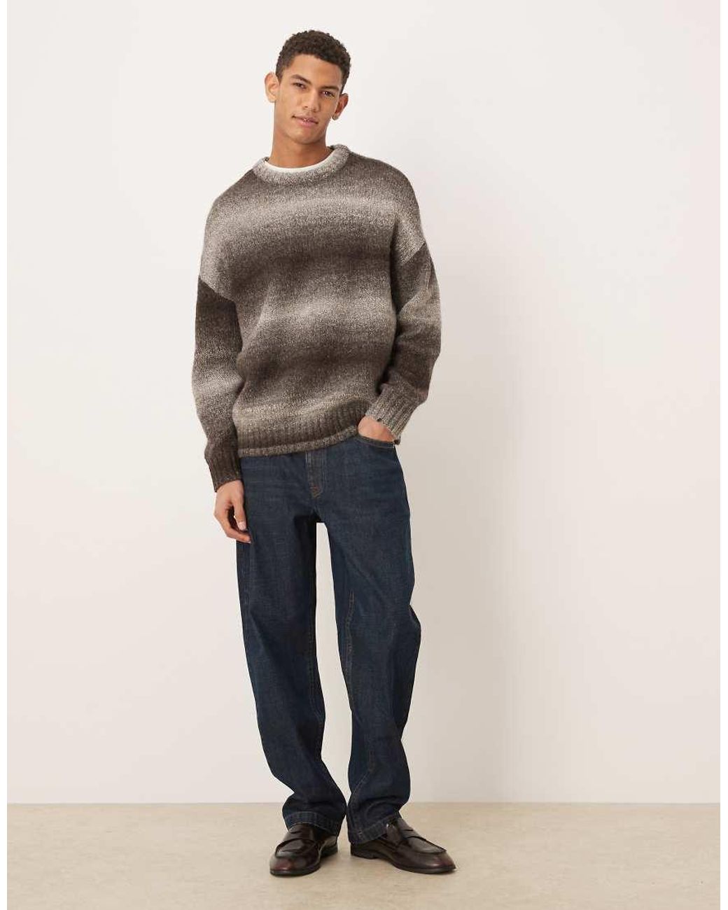 SELECTED Brown Oversized Ombre Wool Blend Jumper for men