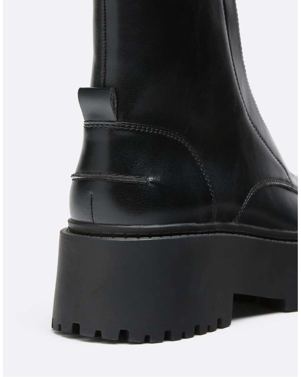 Stradivarius Black Chunky Zip Front Ankle Boots