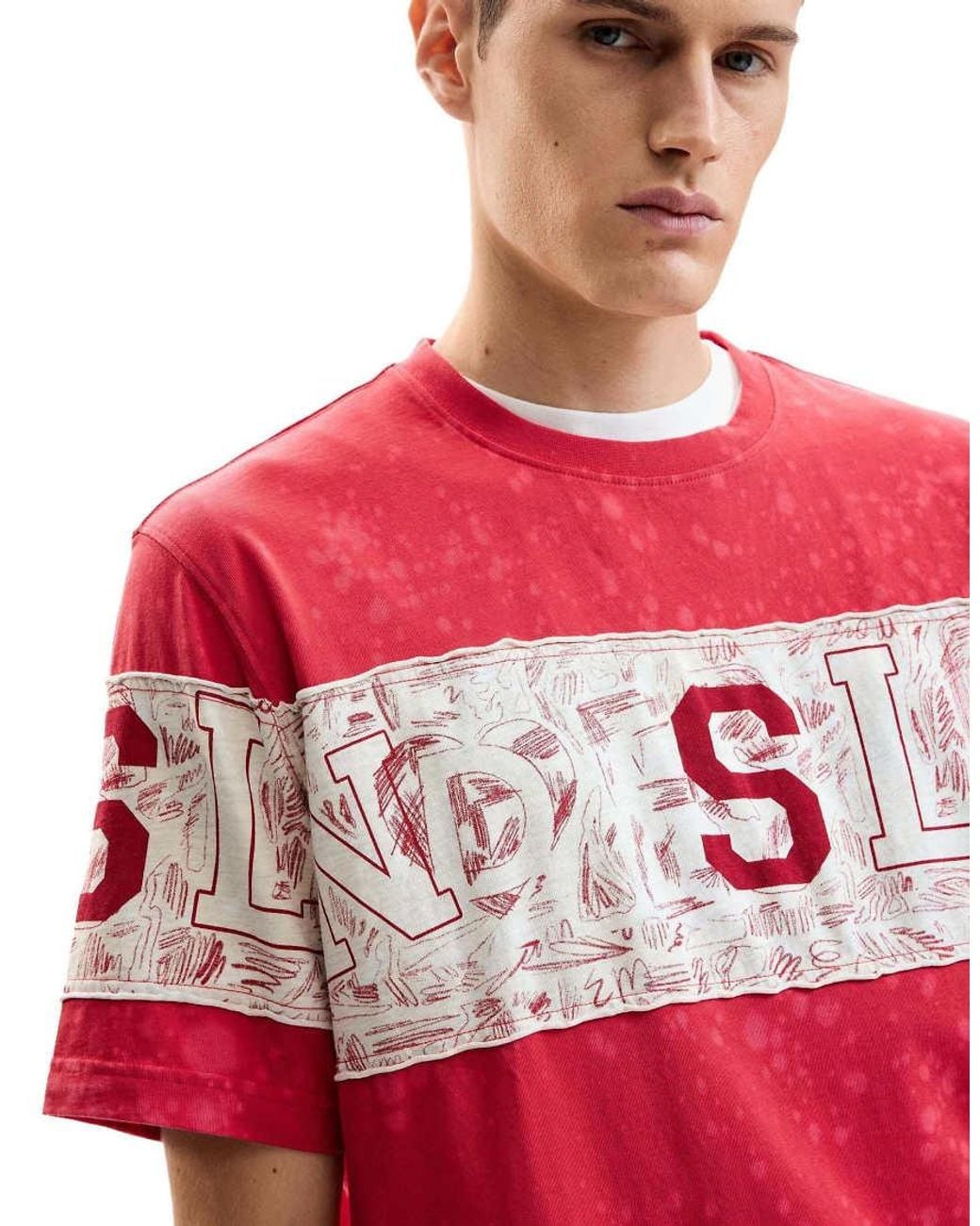 Desigual Red Printed Knit T-Shirt for men