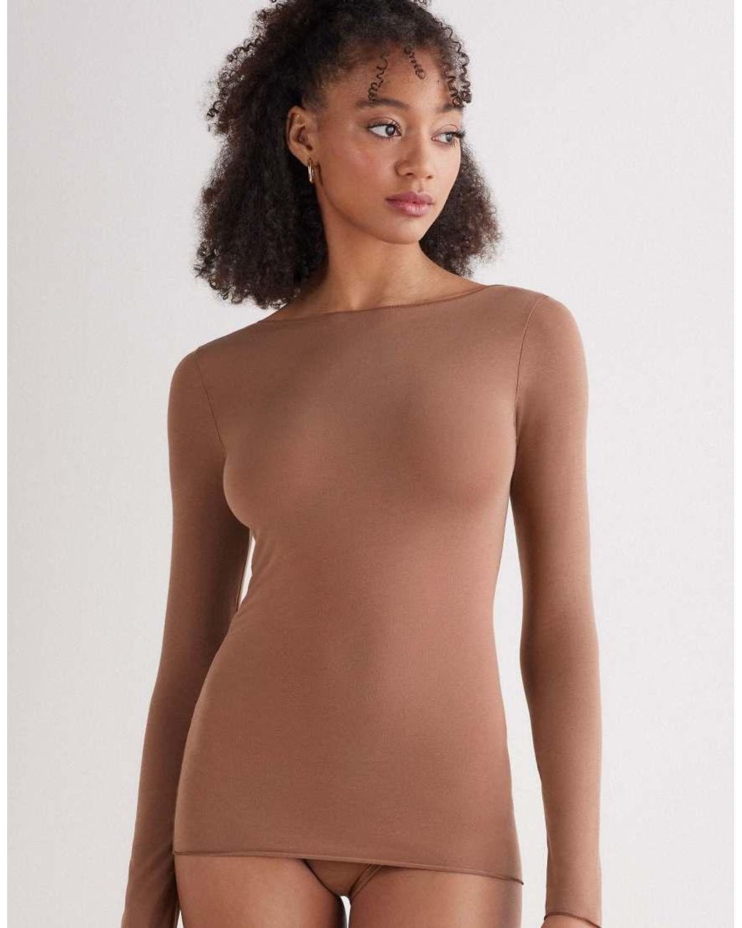 Intimissimi Brown Boat-Neck Ultralight Cotton Top