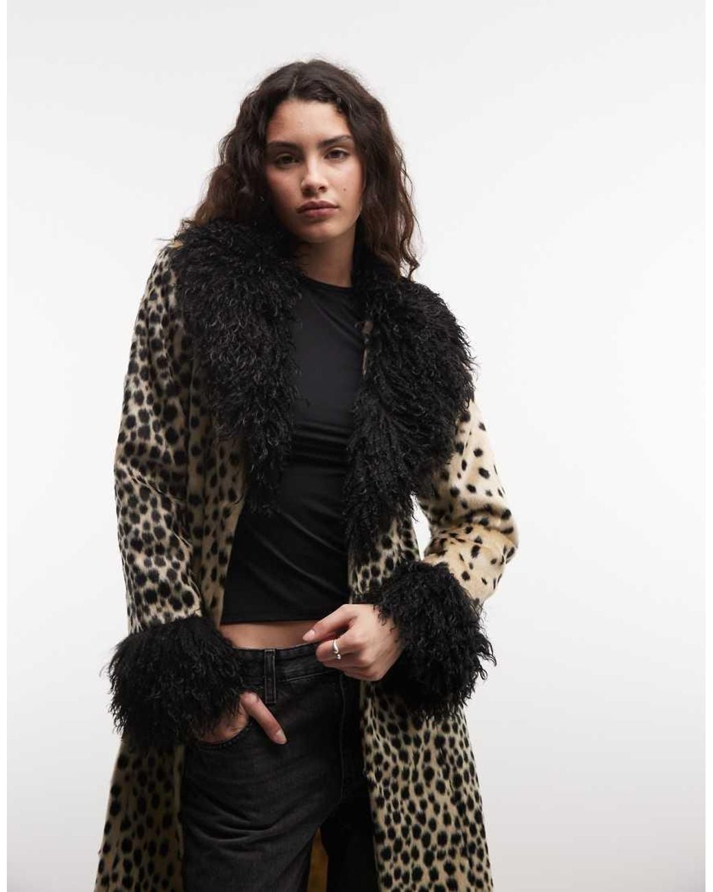 Reclaimed Vintage Multicolor Faux Fur Mix Trim Coat
