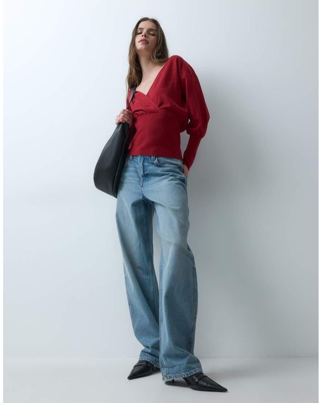 ASOS Red Knitted Ribbed Wrap Waist Jumper