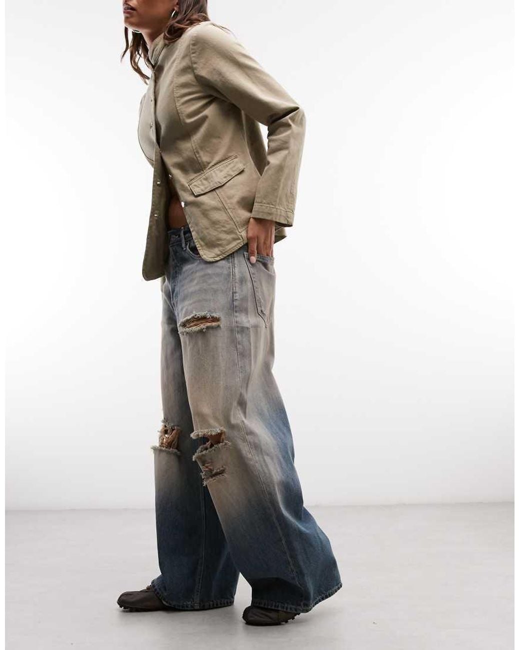 Weekday Natural Low Waist baggy Wide Leg Jeans With Distressed Details