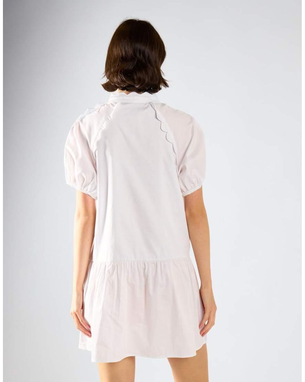 Glamorous White Ruffle Trim Puff Sleeve Tiered Mini Dress