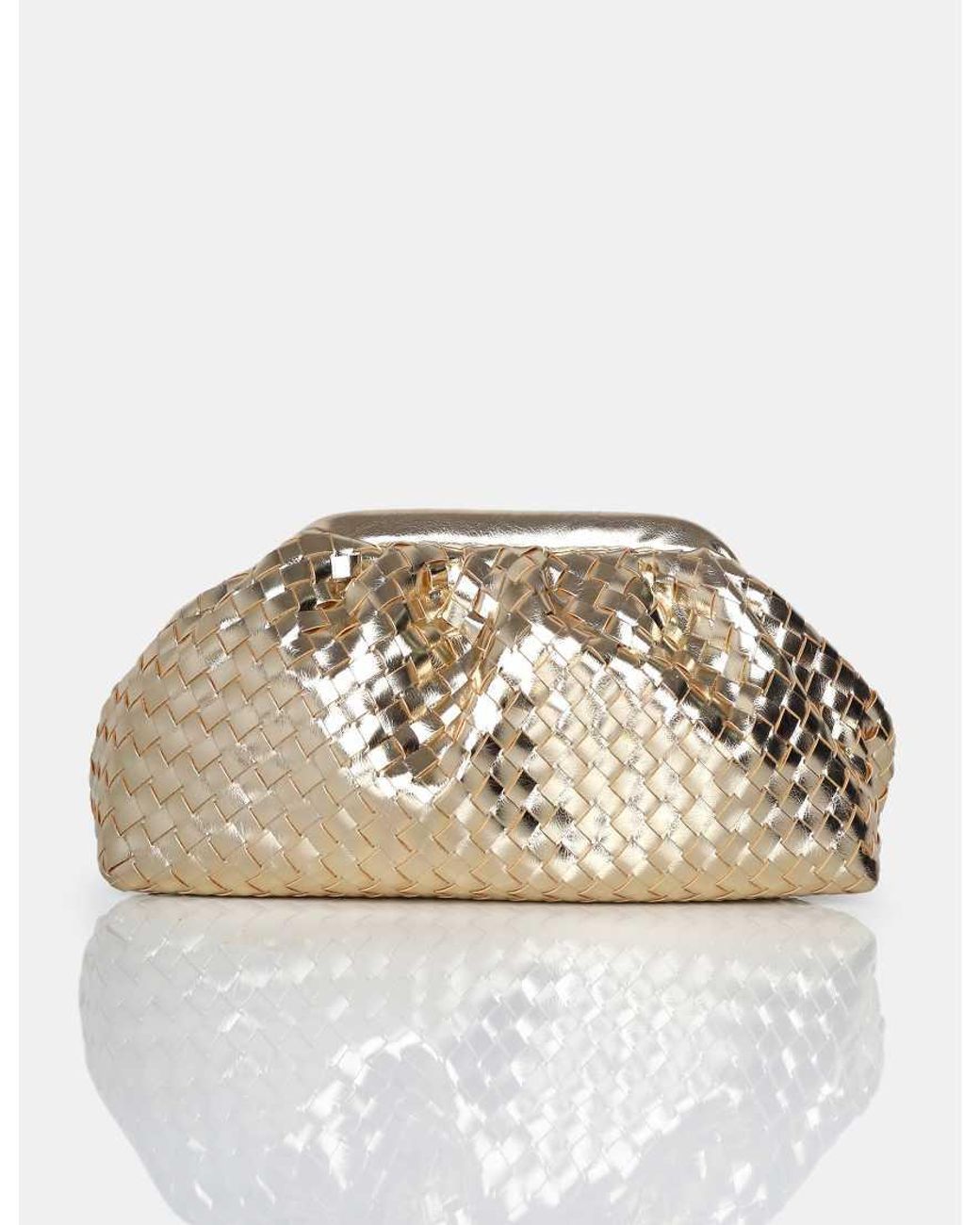 Public Desire Natural The Project Metallic Gold Weave Clutch Bag