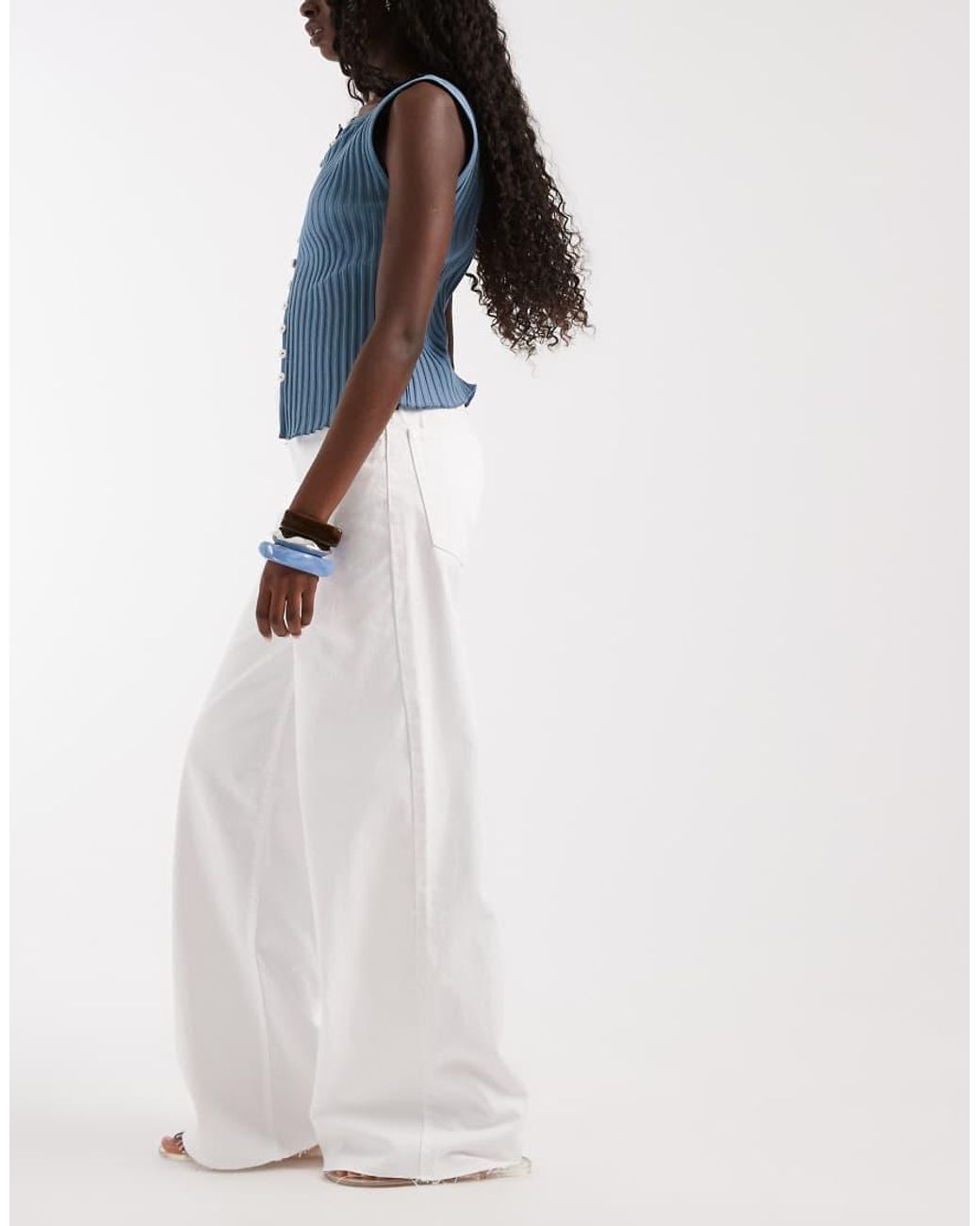 ASOS White Low Rise Raw Waistband Straight Leg Jean