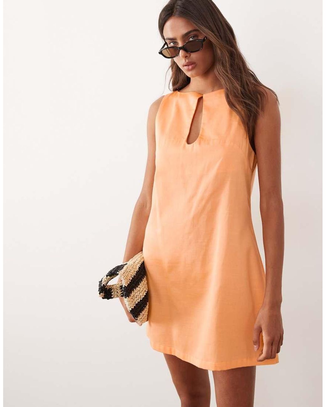 ASOS Natural Slash Neck Keyhole Mini Sundress