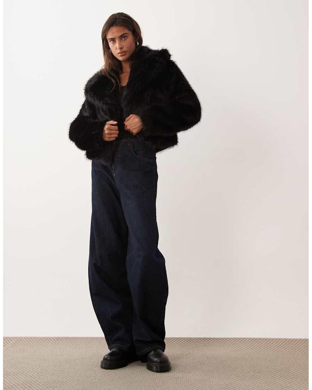 Miss Selfridge Black Faux Fur Crop Jacket