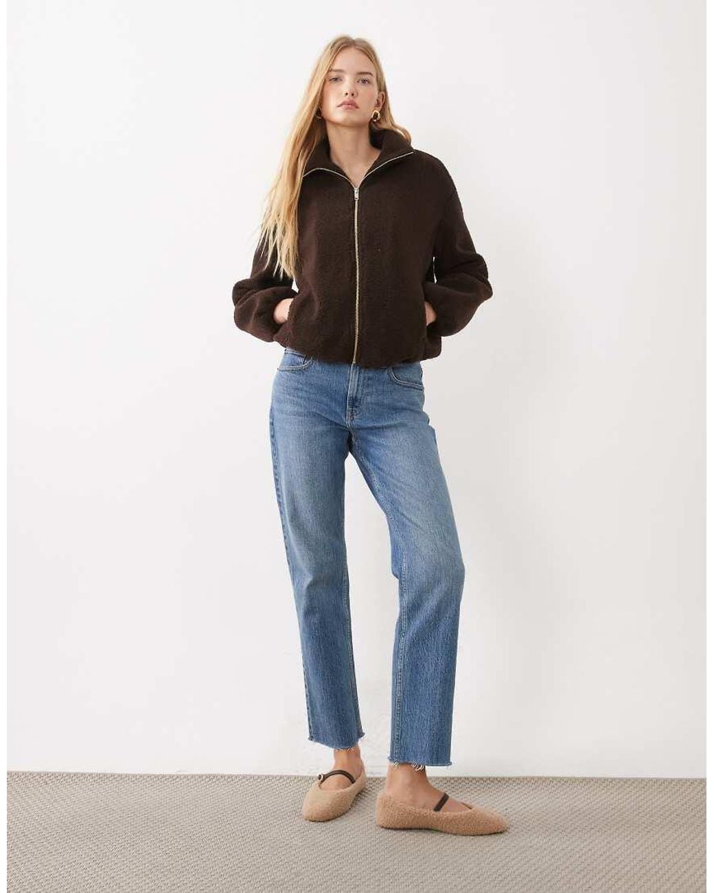 New Look Black Zip Through Borg Bomber Jacket