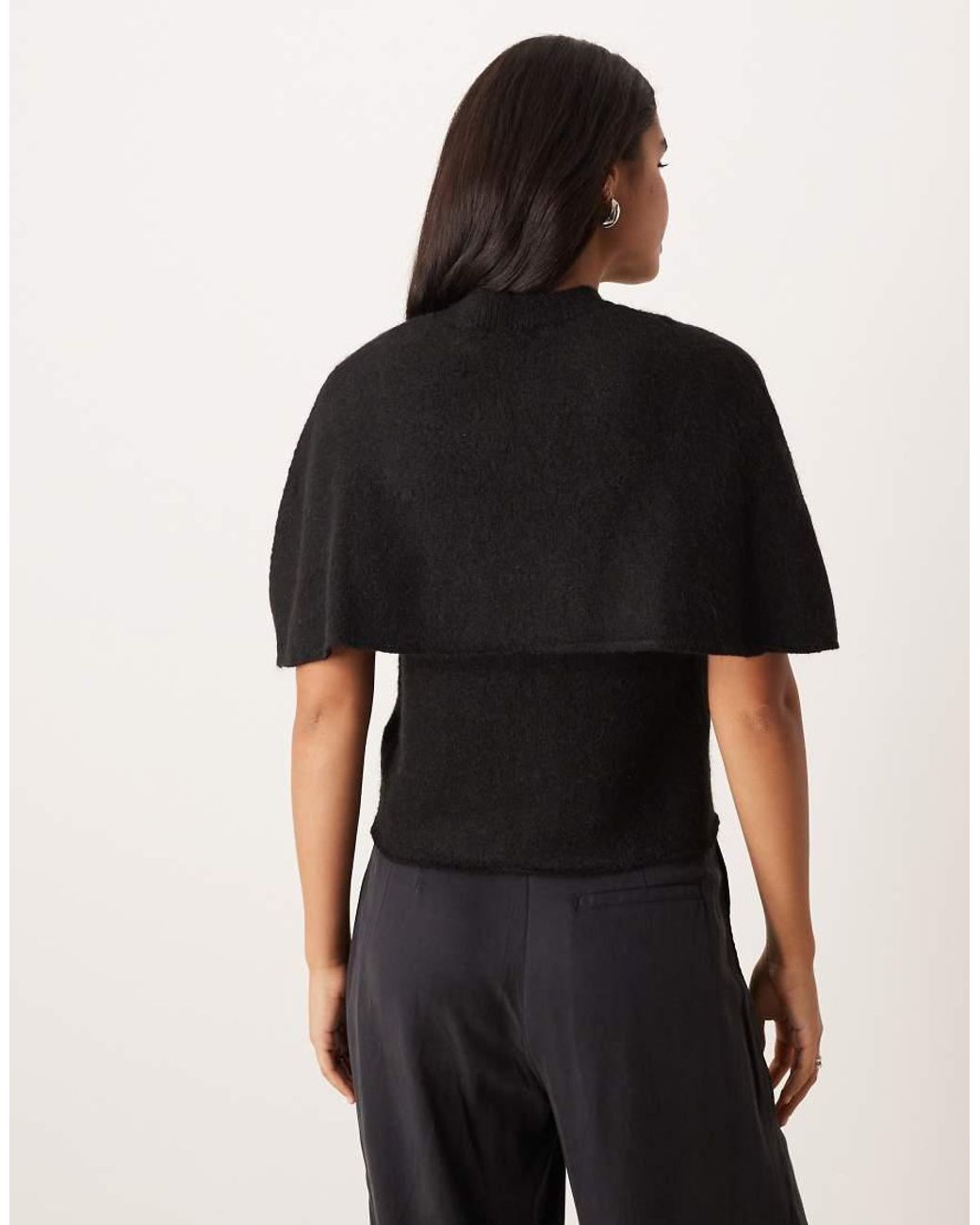 Gina Tricot Black Wool Alpaca Knitted Cape Cardigan