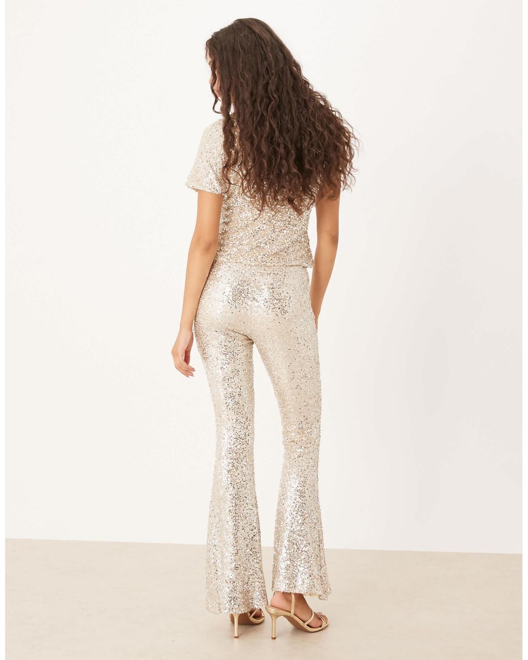 Never Fully Dressed Natural Sequin Flared Pants