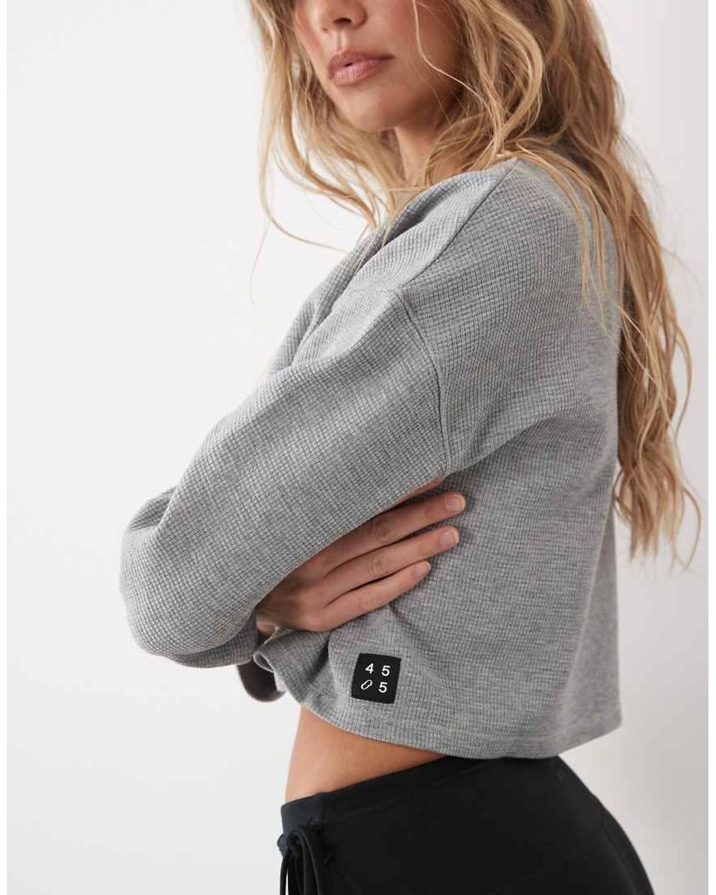 4505 Gray Boxy Crop Long Sleeve Top