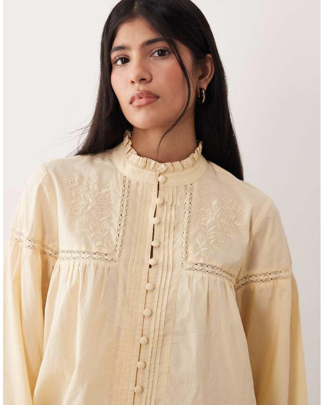 Nobody's Child Natural Jones Cotton Embroidered Lace Insert Shirt
