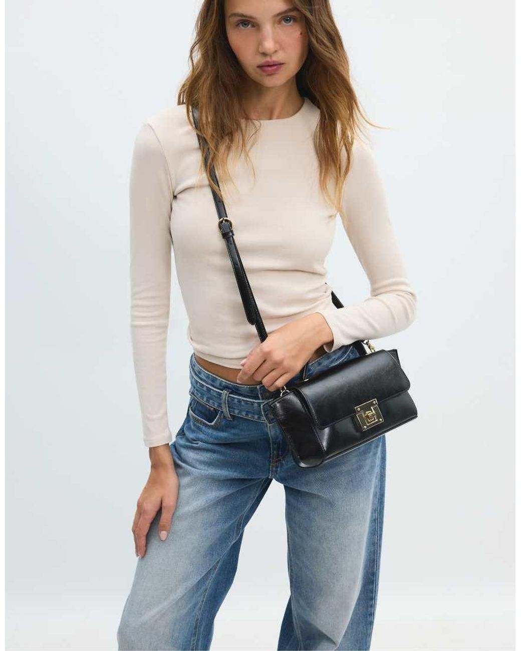 Stradivarius Black Crossbody Bag With Flap Closure