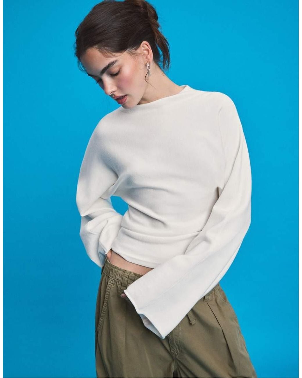 Stradivarius Blue Stand Collar Knit Jumper With Kimono Sleeves