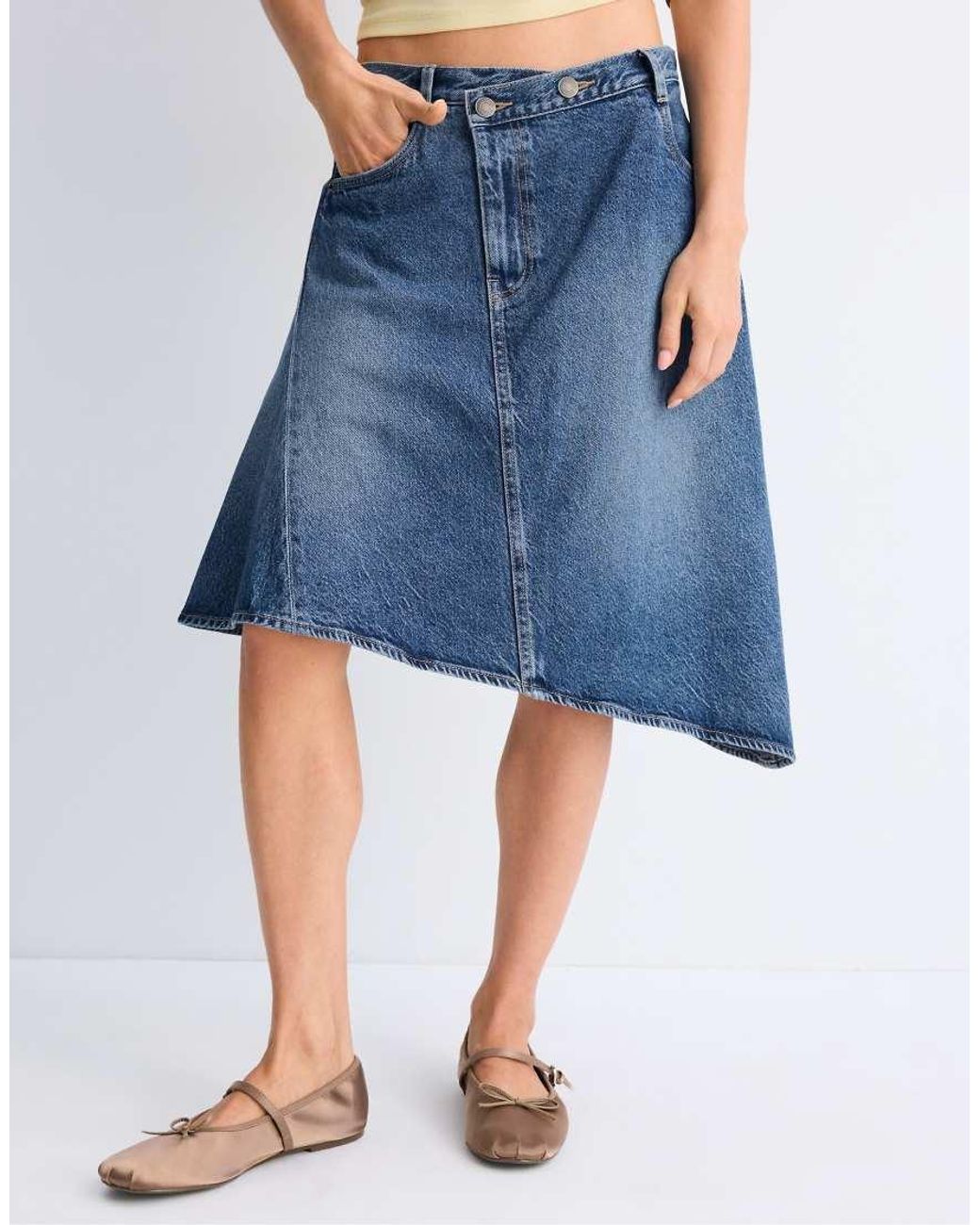 Stradivarius Blue Asymmetric Midi Skirt