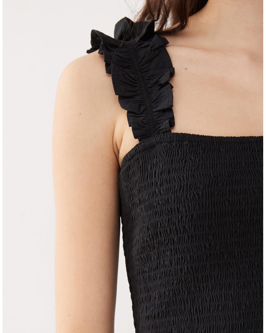 Collusion Black Woven Shirred Cami Top With Bubble Hem