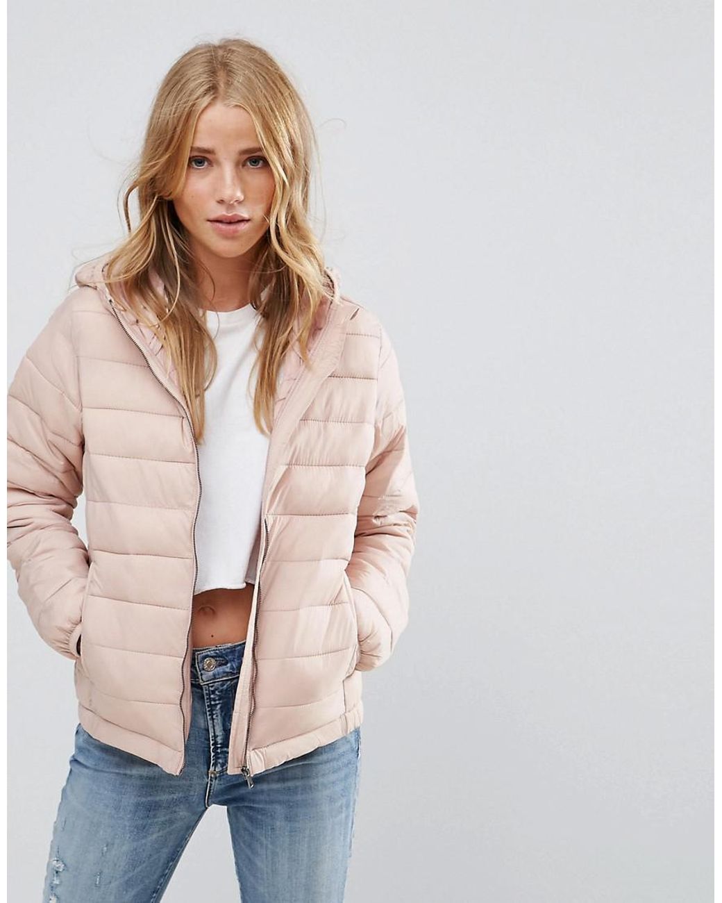 Pull&Bear Padded Jacket With Hood in Pink | Lyst UK