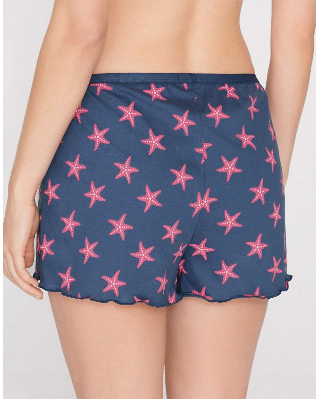 Tezenis Blue Printed Cotton Shorts With Rolled Hem