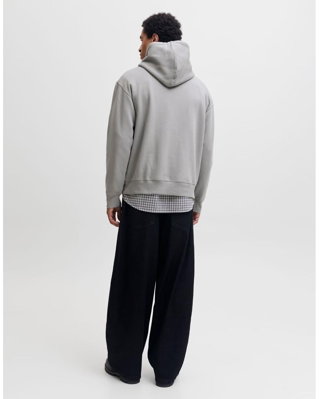 Jack & Jones Gray Ace Relaxed Fit Hoodie Long Sleeve for men