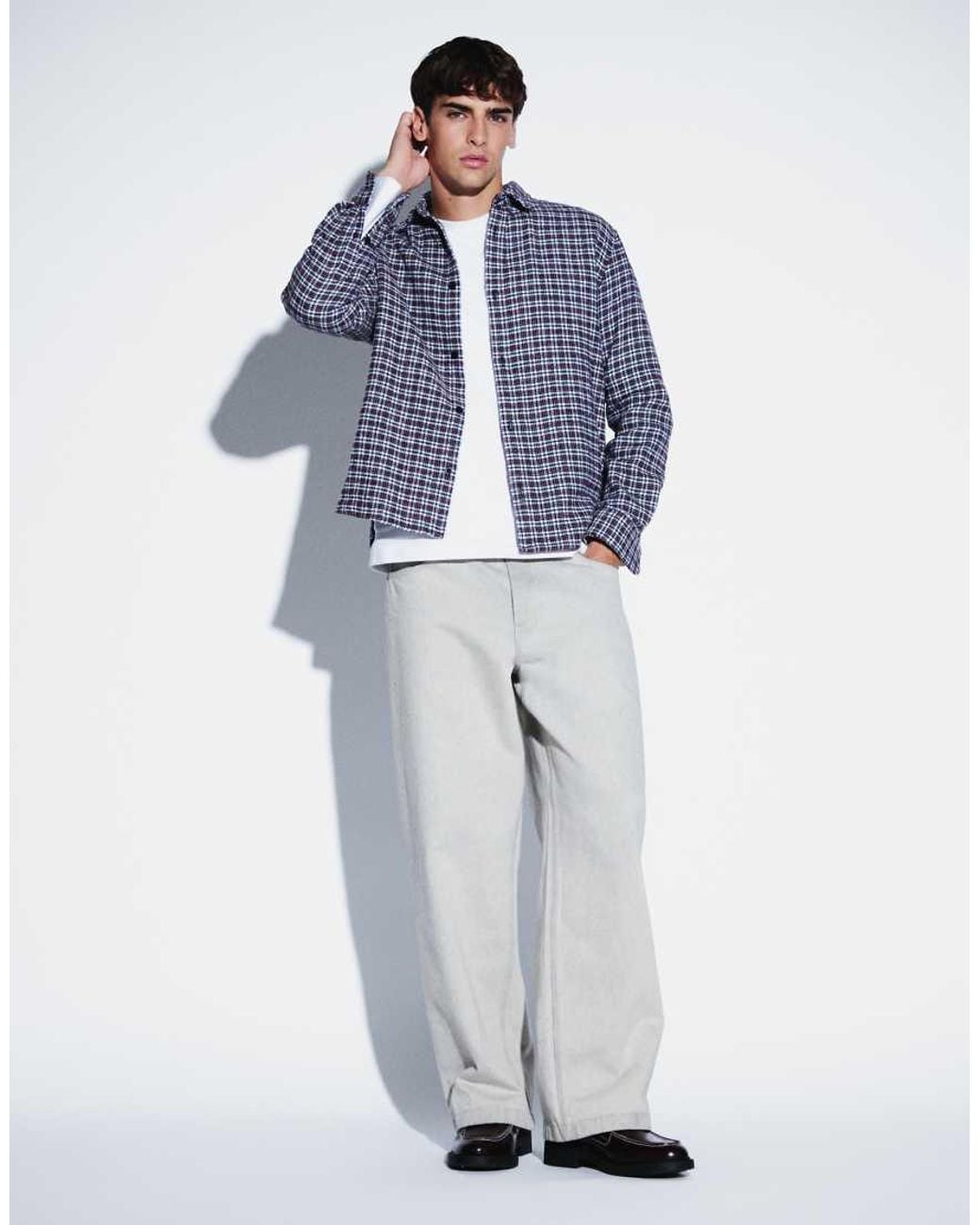 ASOS Blue Relaxed Check Shirt With Stepped Hem for men