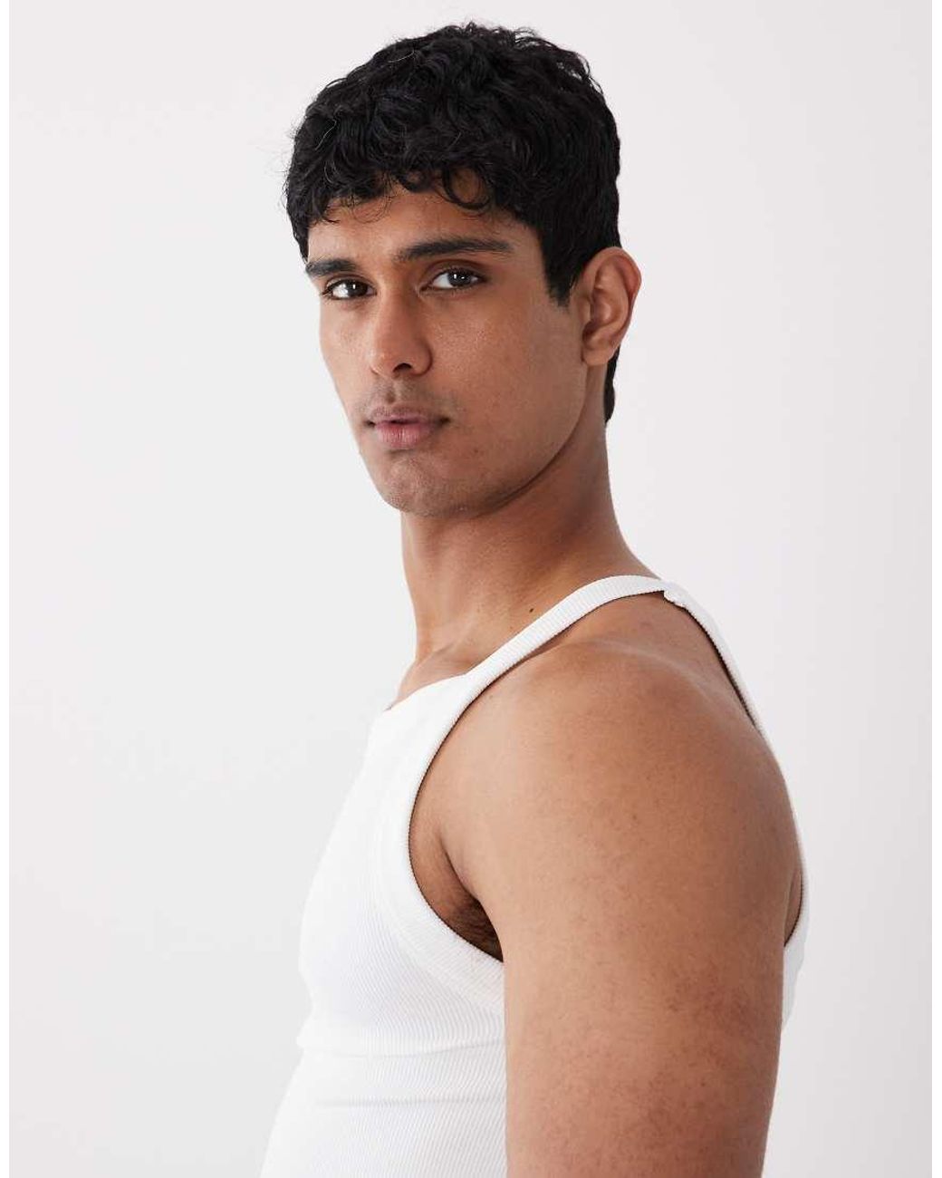 4505 White Seamless Ribbed Square Neck Muscle Vest for men