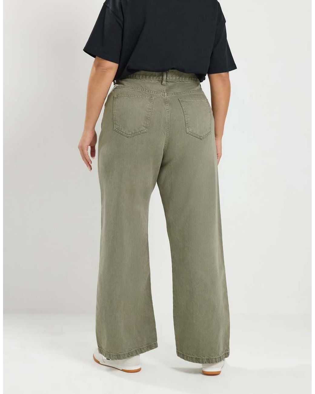 Yours Clothing Green Washed Wide Leg Jeans