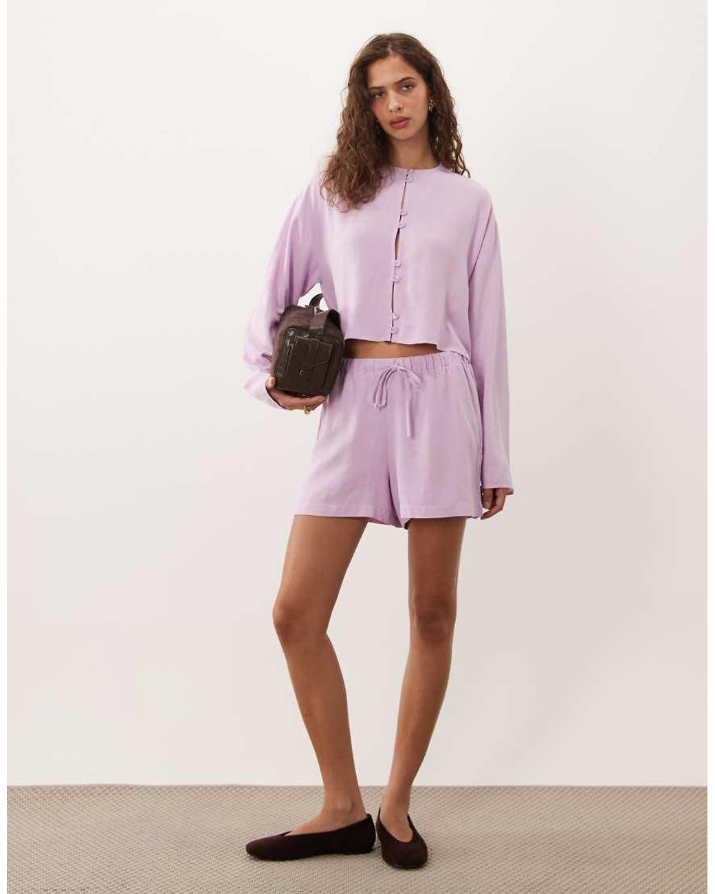 ASOS Pink Linen-look Mandarin-style Blouse