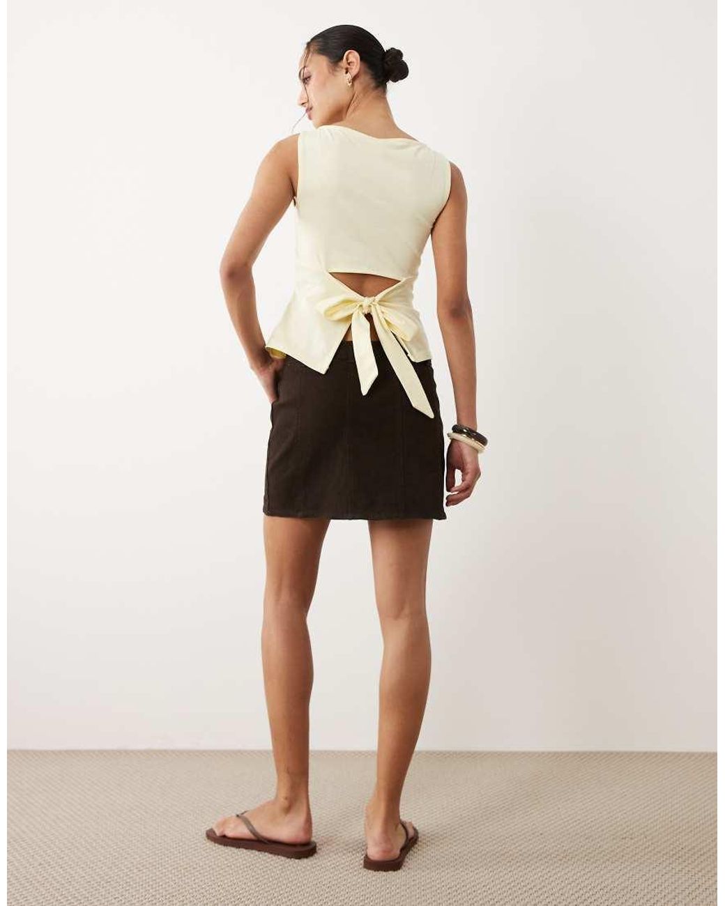 ASOS Natural Slash Neck Tie Back Tank Top