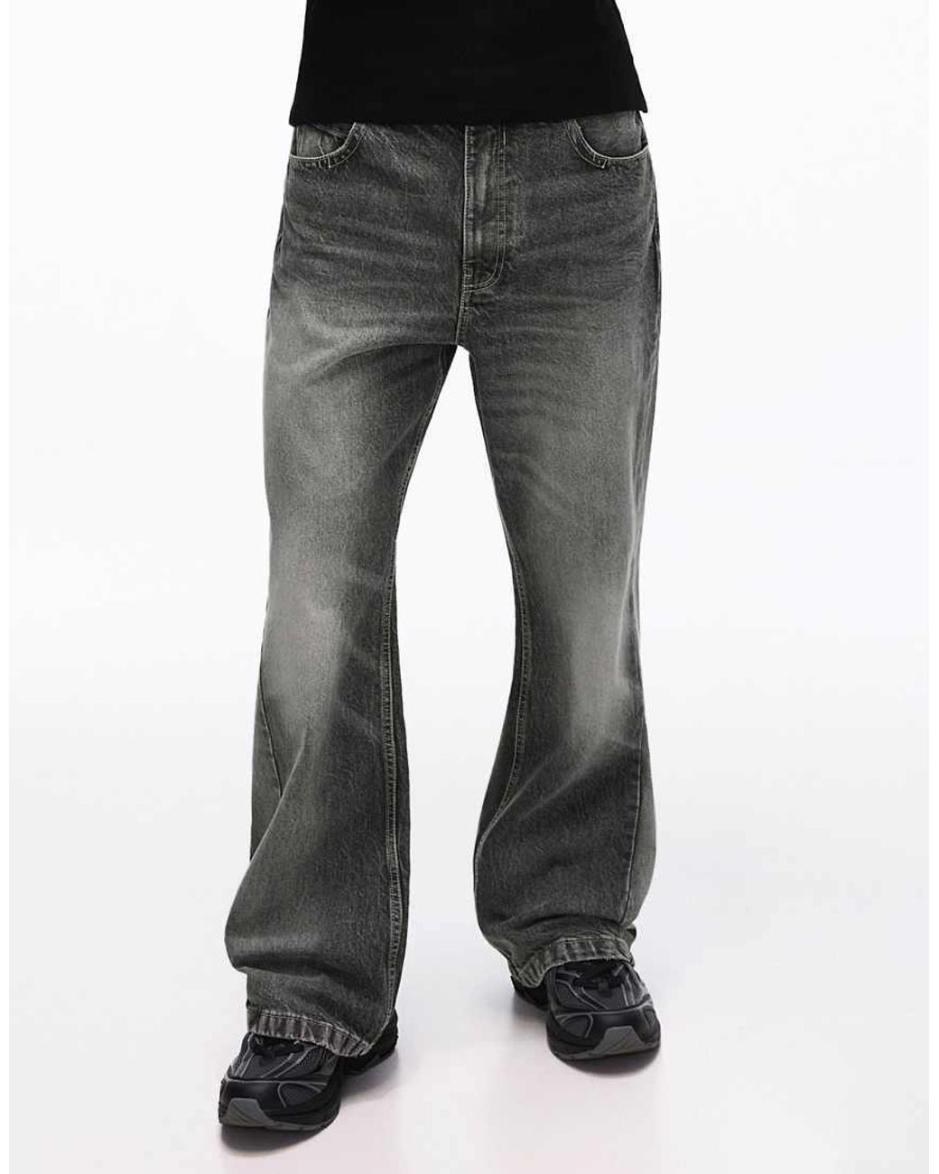 Bershka Black baggy Flared Jeans for men
