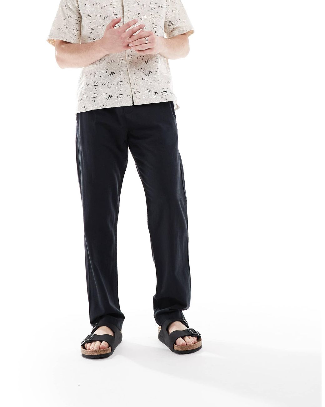 Jack & Jones White Drawstring Linen Mix Pants for men