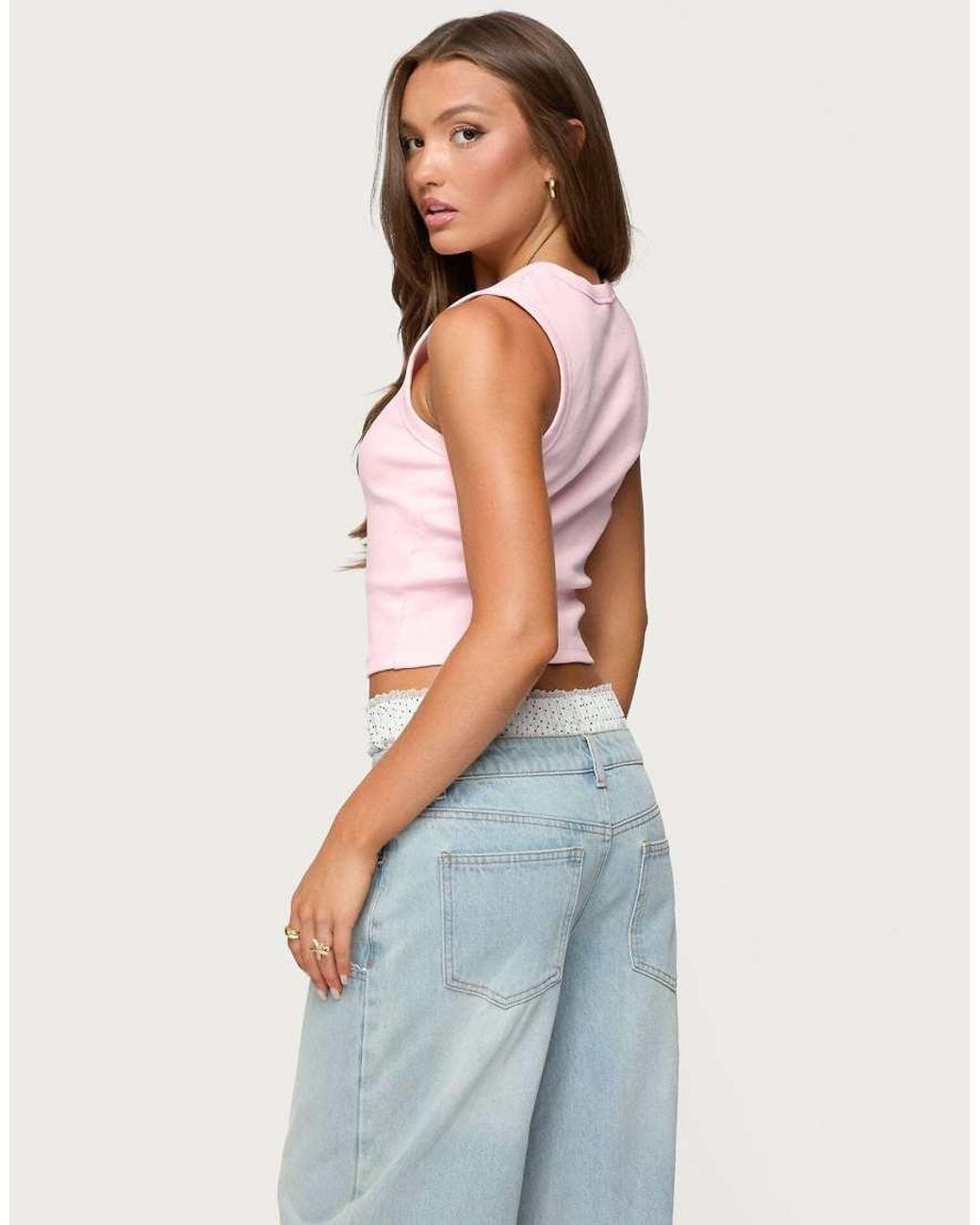 Edikted Blue Basel Button Up Tank Top