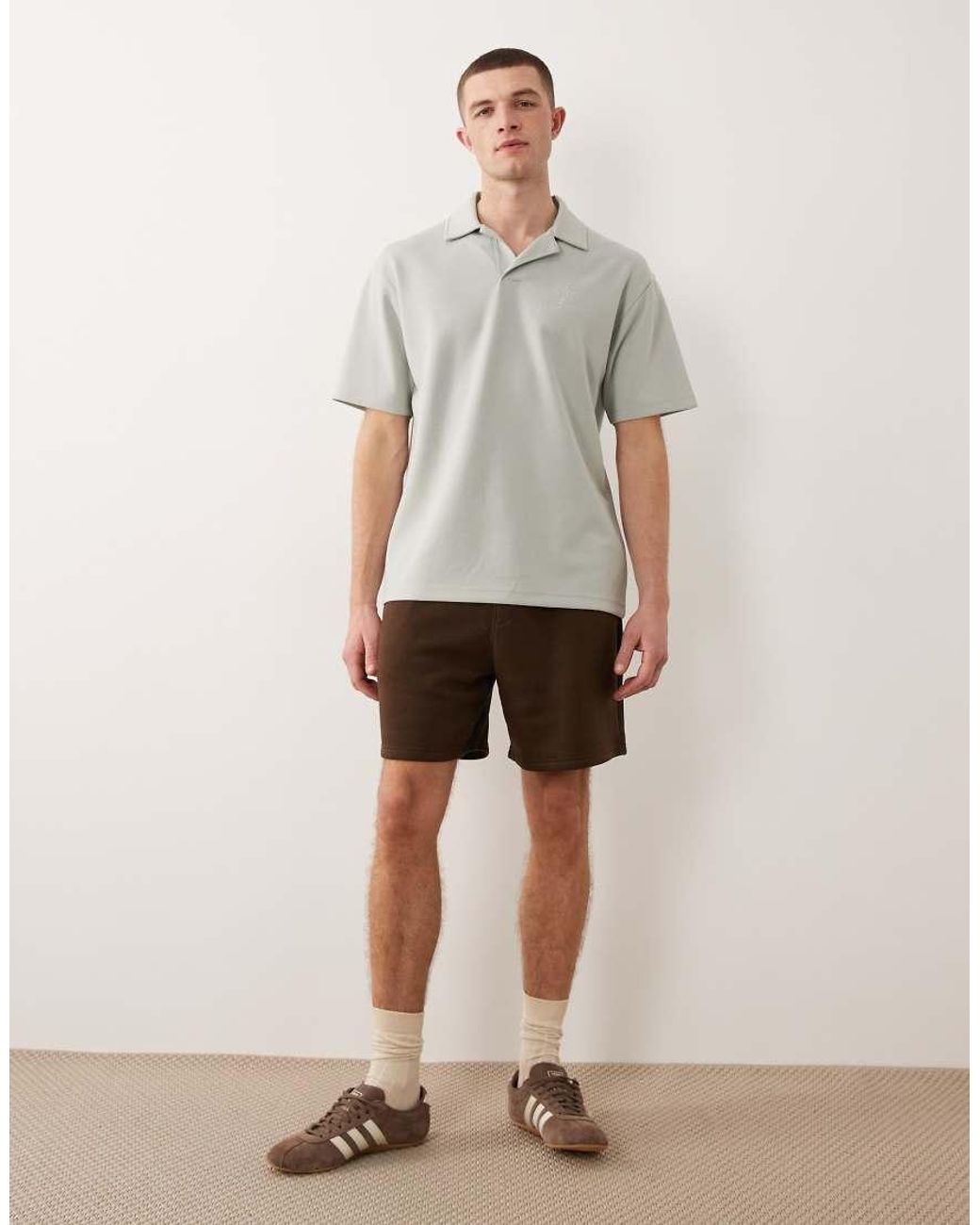 ASOS Gray Heavyweight Relaxed Polo With Chest Embroidery for men