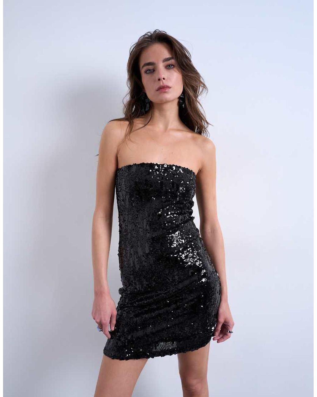 TOPSHOP Black Sequin Bandeau Mini Dress