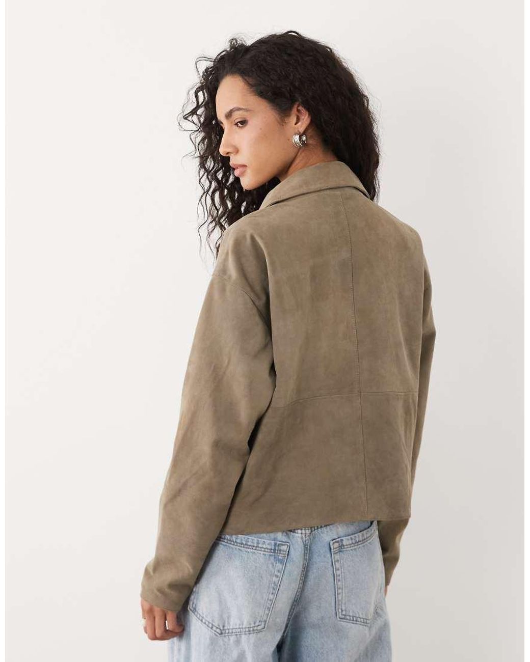 Barney's Originals Natural Sage Goat Suede Cropped Harrington