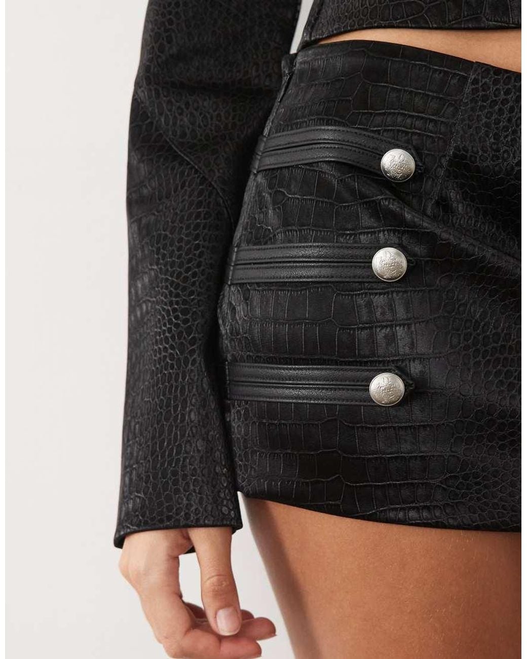 I.AM.GIA Black Idalia Faux Leather Napoleon Button Detail Mini Skirt Co-ord